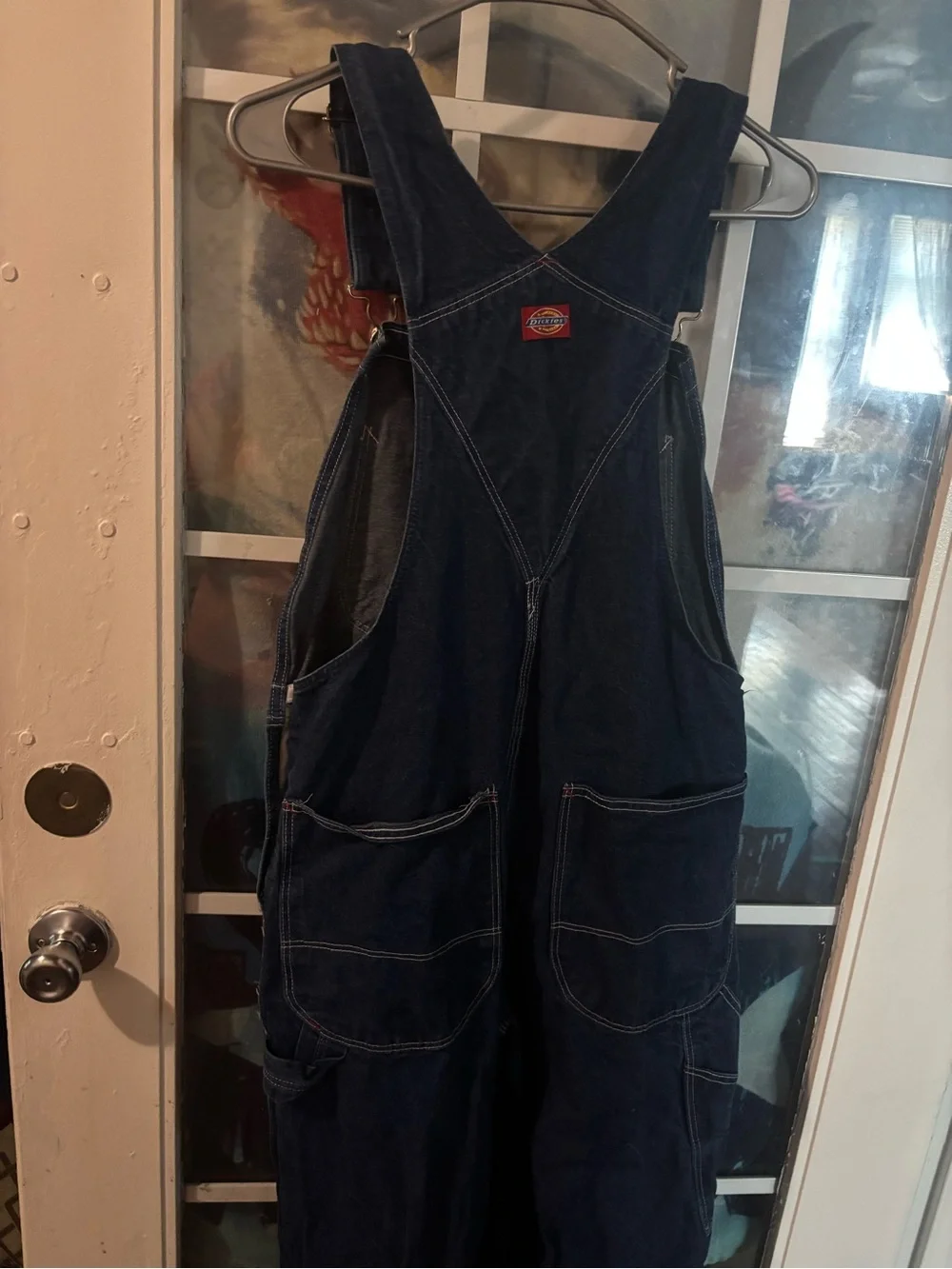 Dickies Men's Navy Blue Relaxed Denim Overalls